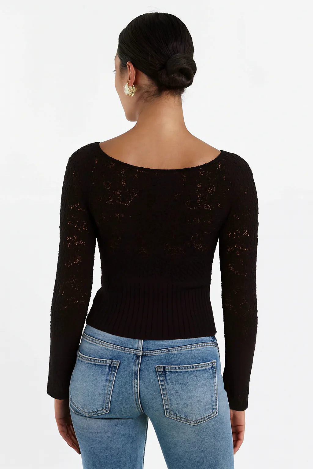 Women Black Knitted Tie-Front Sweater - Image 2