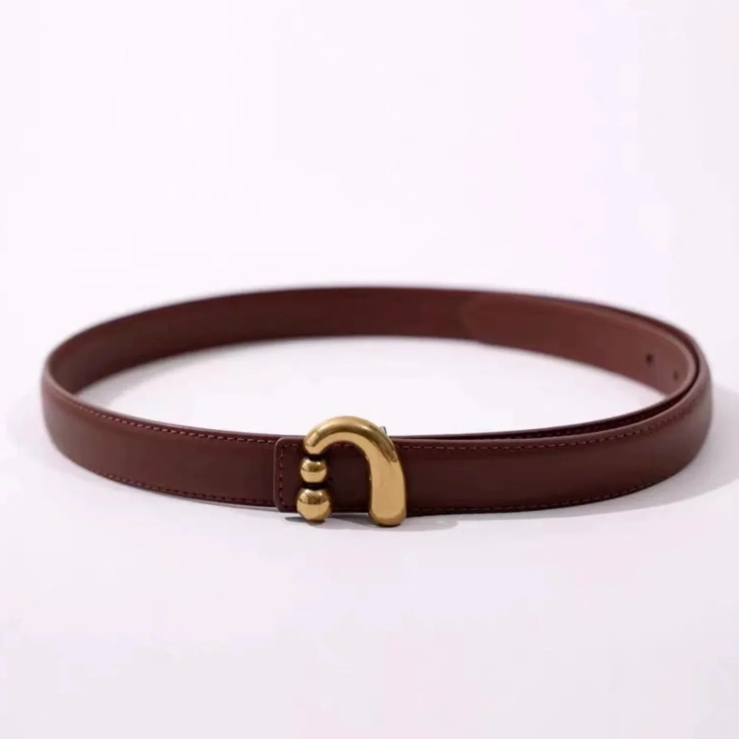 Women Brown Sculptural Gold Hook Belt