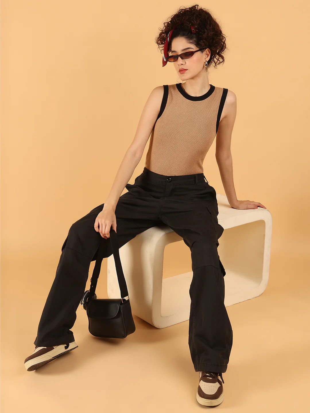 Women Brown Sleeveless Knit Sweater Vest - Image 3