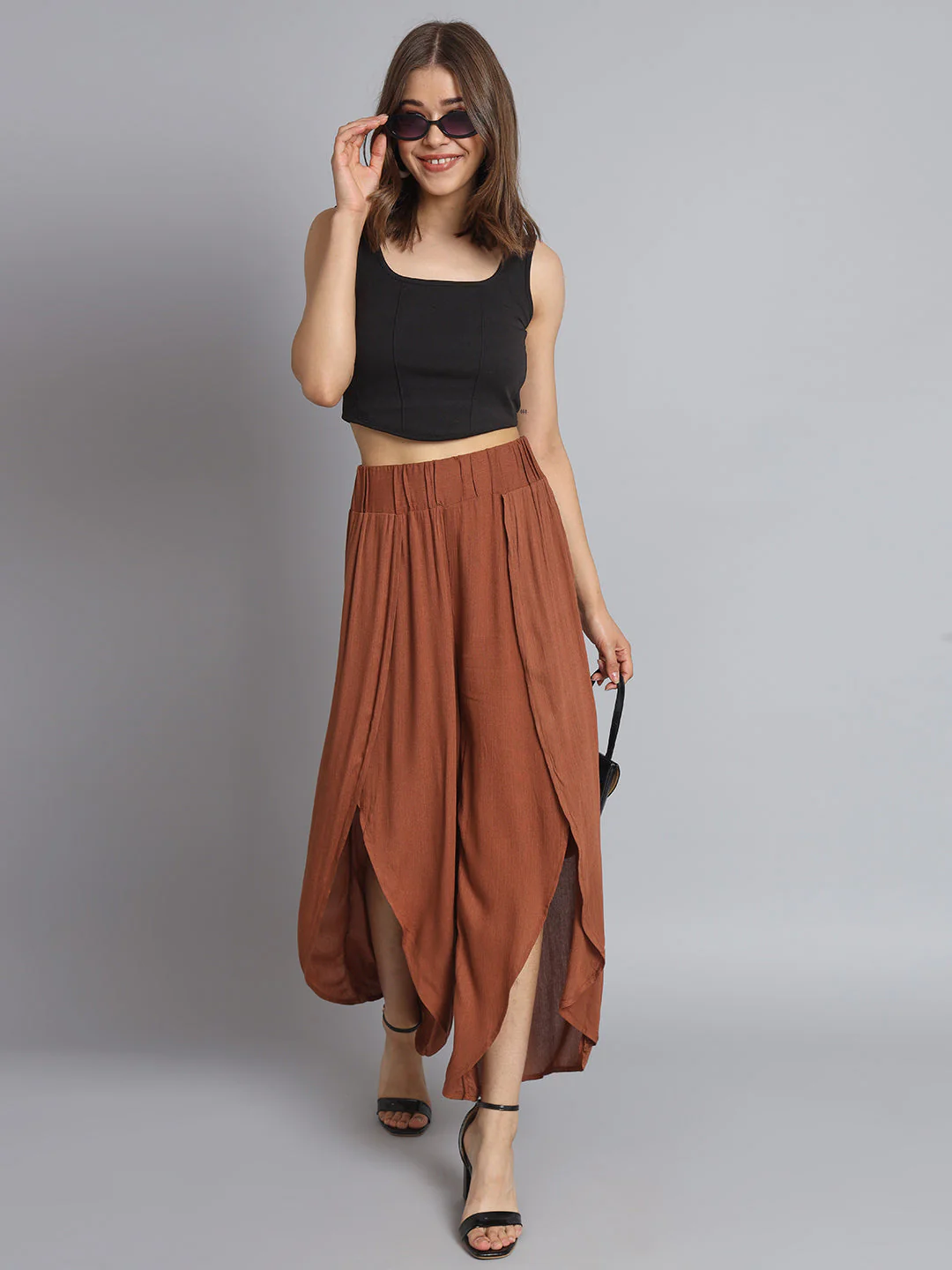 Women Brown Slit Pants - Image 8