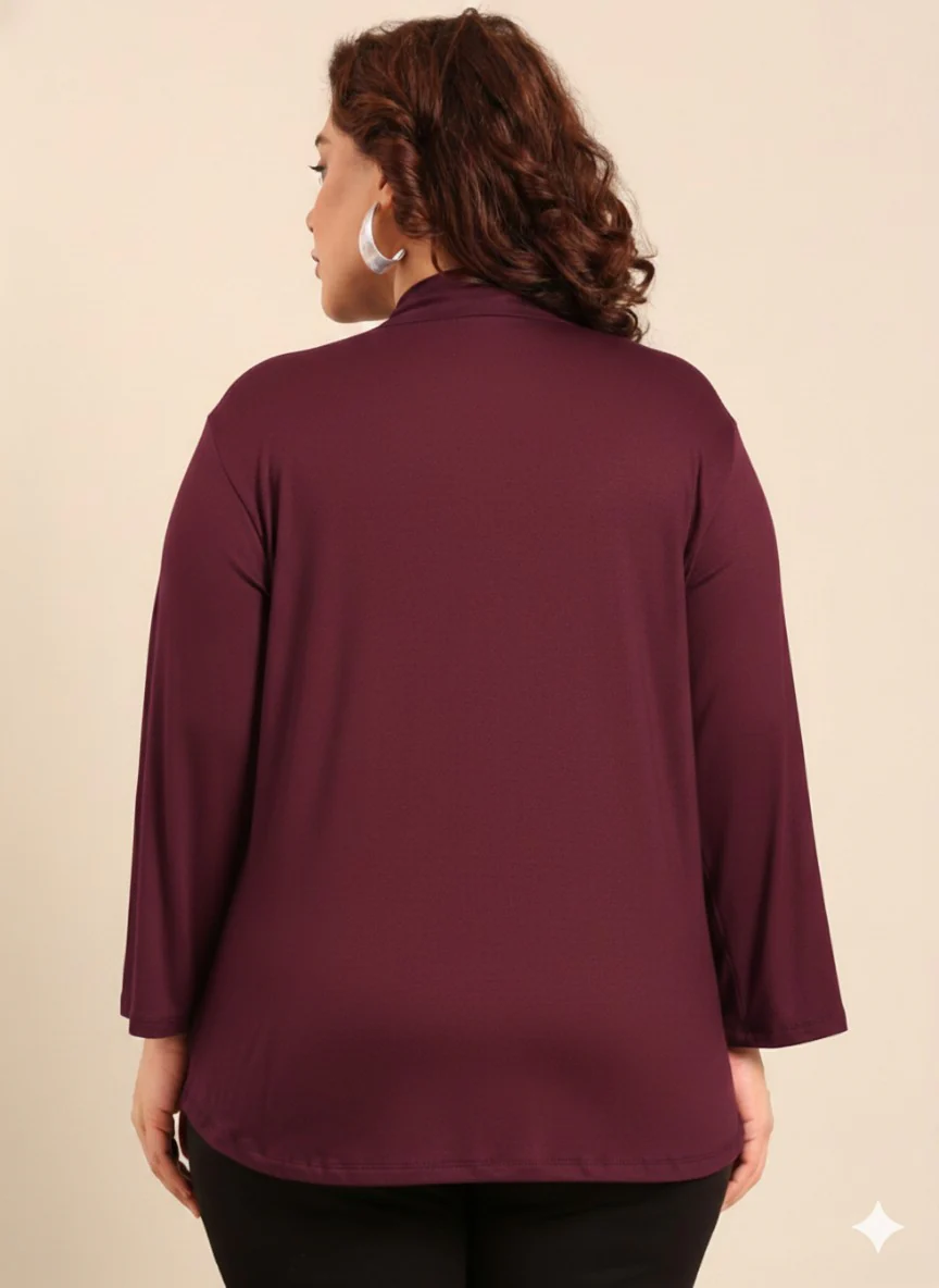 Women Burgundy Jersey Overlap Top - Image 2