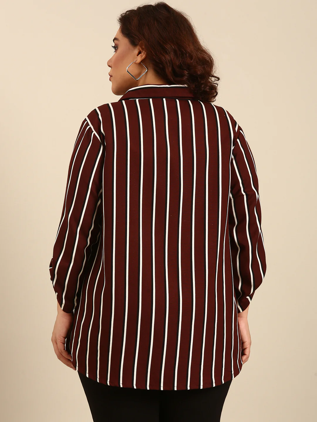 Women Classic Brown Striped Shirt - Image 2