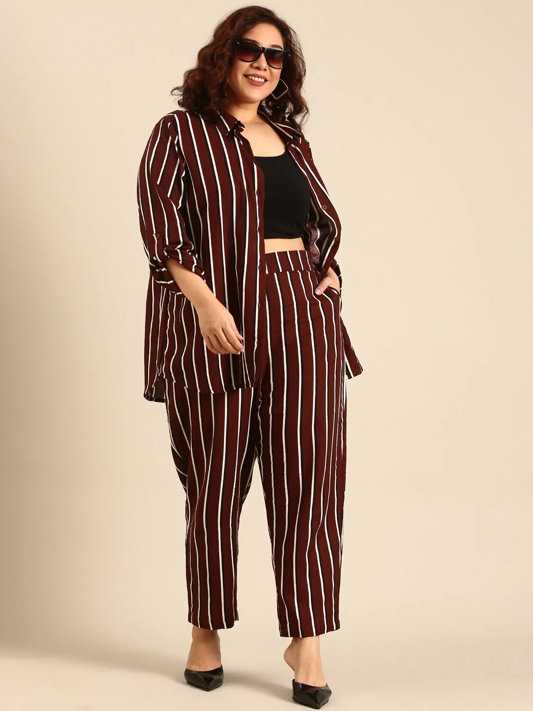Women Classic Brown Striped Shirt - Image 7