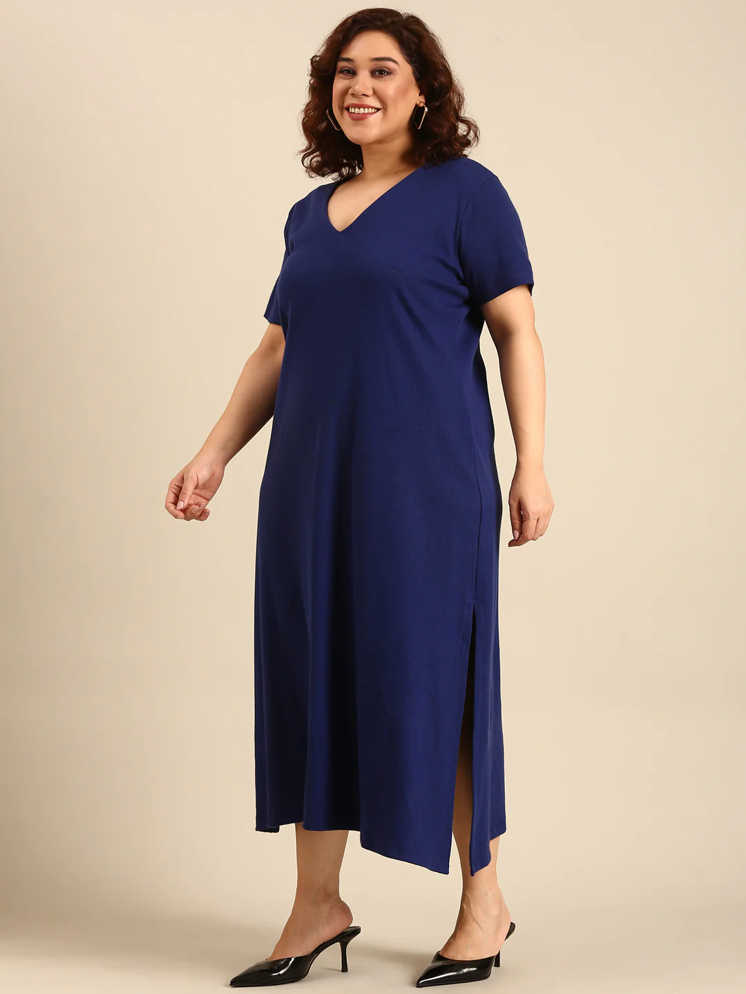 Women Cobalt Rib A-Line Dress - Image 5