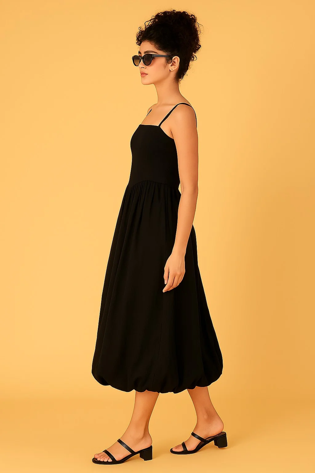 Women Cotton Black Balloon Dress - Image 5