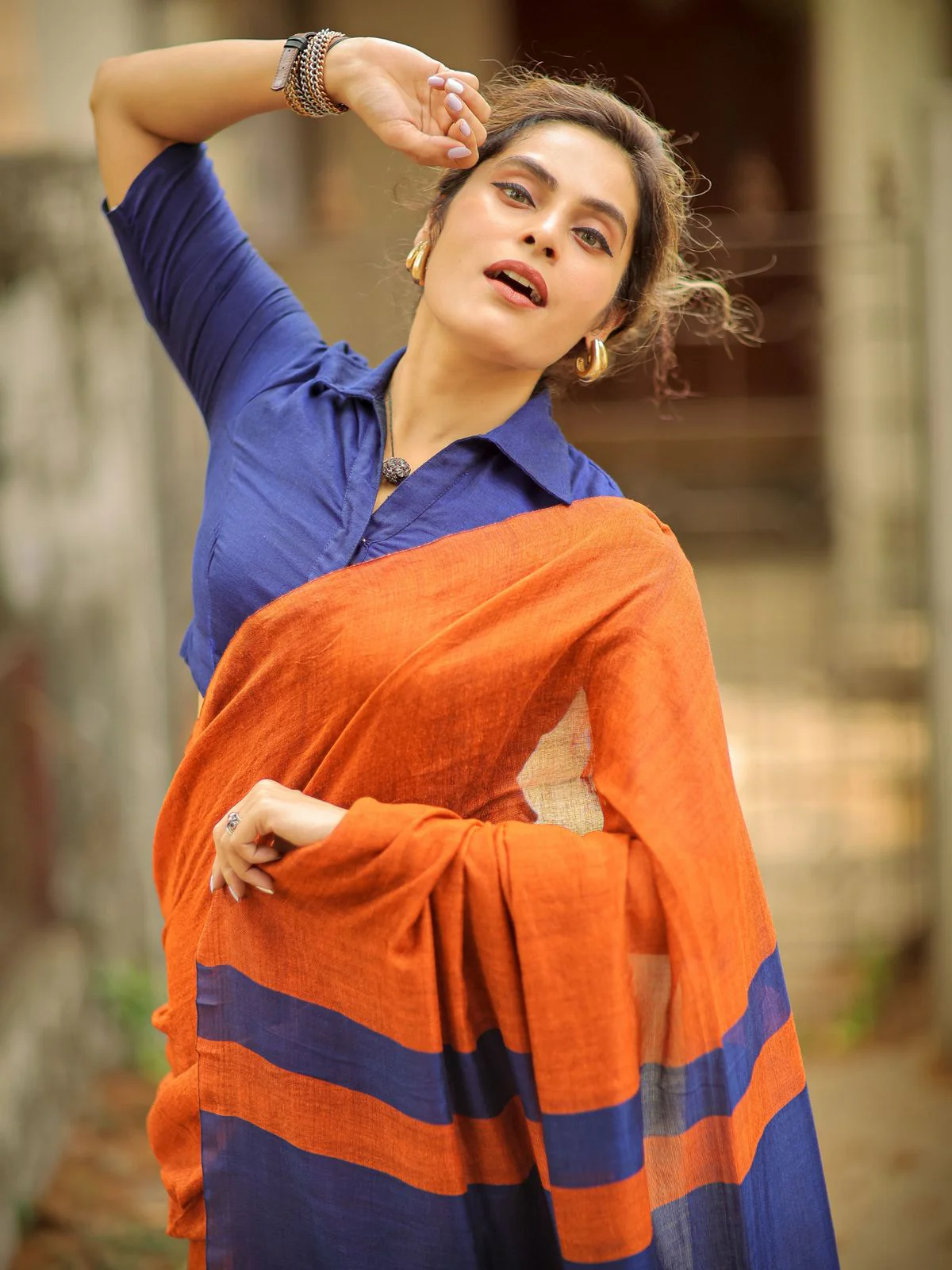 Women Cotton Checks Pallu Saree