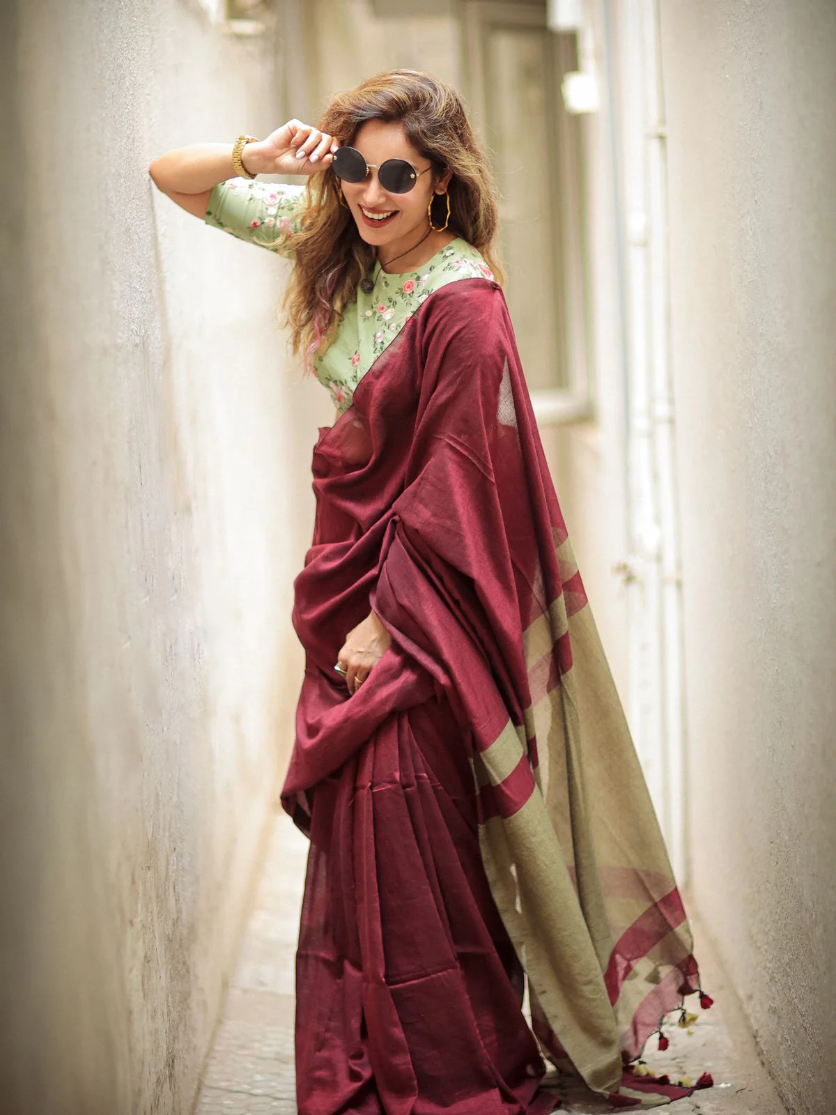 Women Cotton Checks Pallu Saree