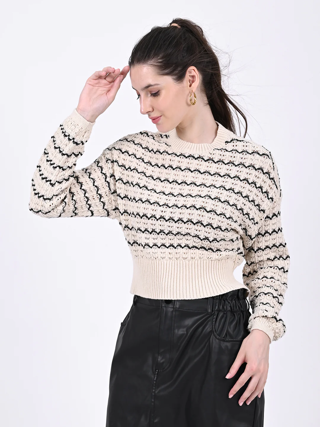 Women Cotton Full Sleeve Loose Knit Sweater - Image 4