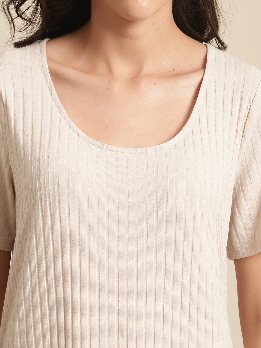 Women Cream Knee Length Dress - Image 5