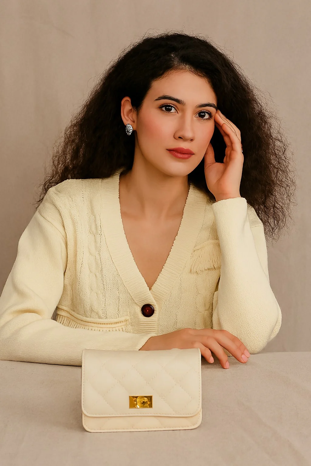 Women Cream Polyester Full Sleeve Textured Fringe Detail Cardigan - Image 5
