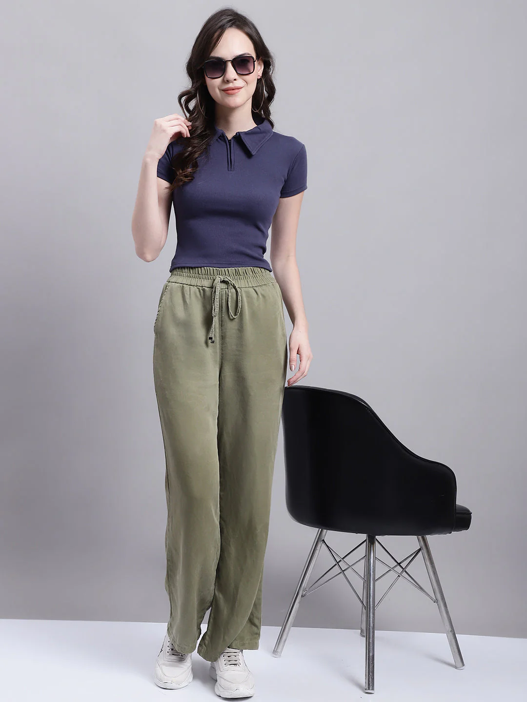 Women Dark Blue Polo Neck Top - Image 7