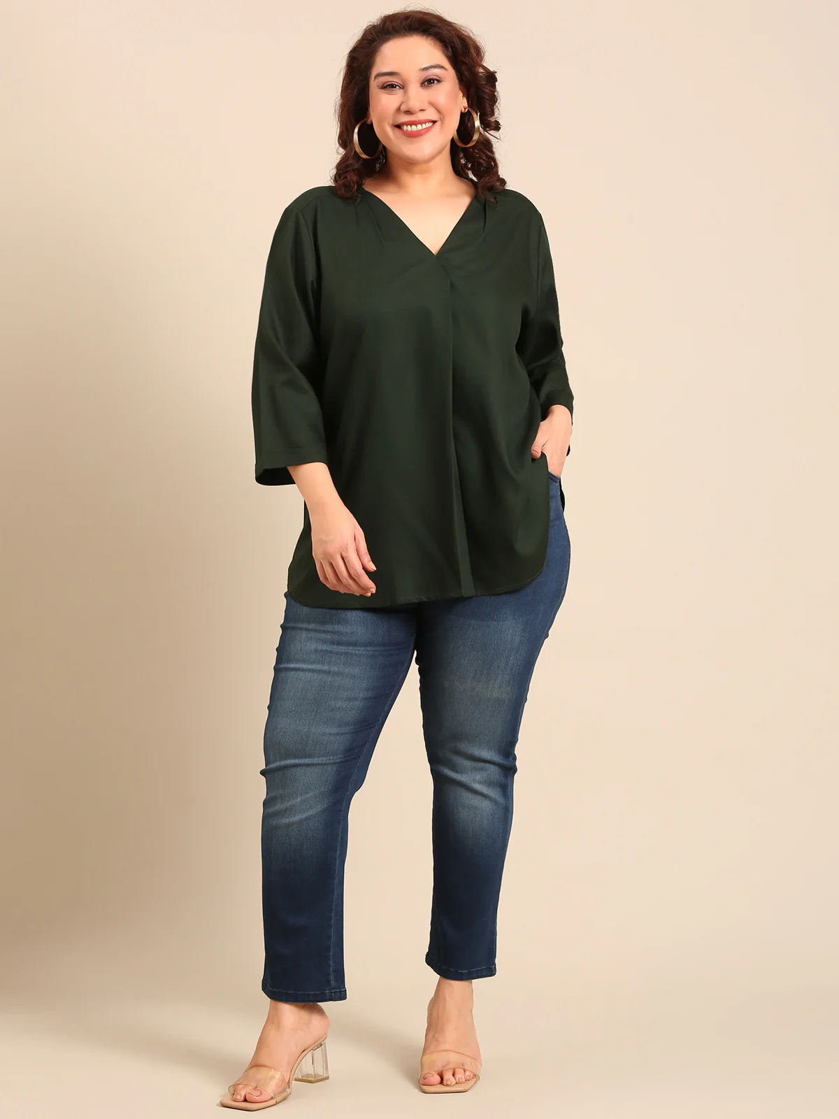 Women Dark Green Front Pleat Top - Image 8