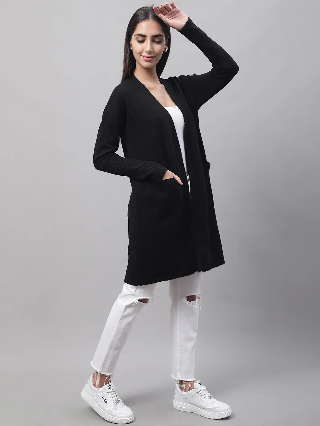 Women Dark Grey Open Shrug - Image 3