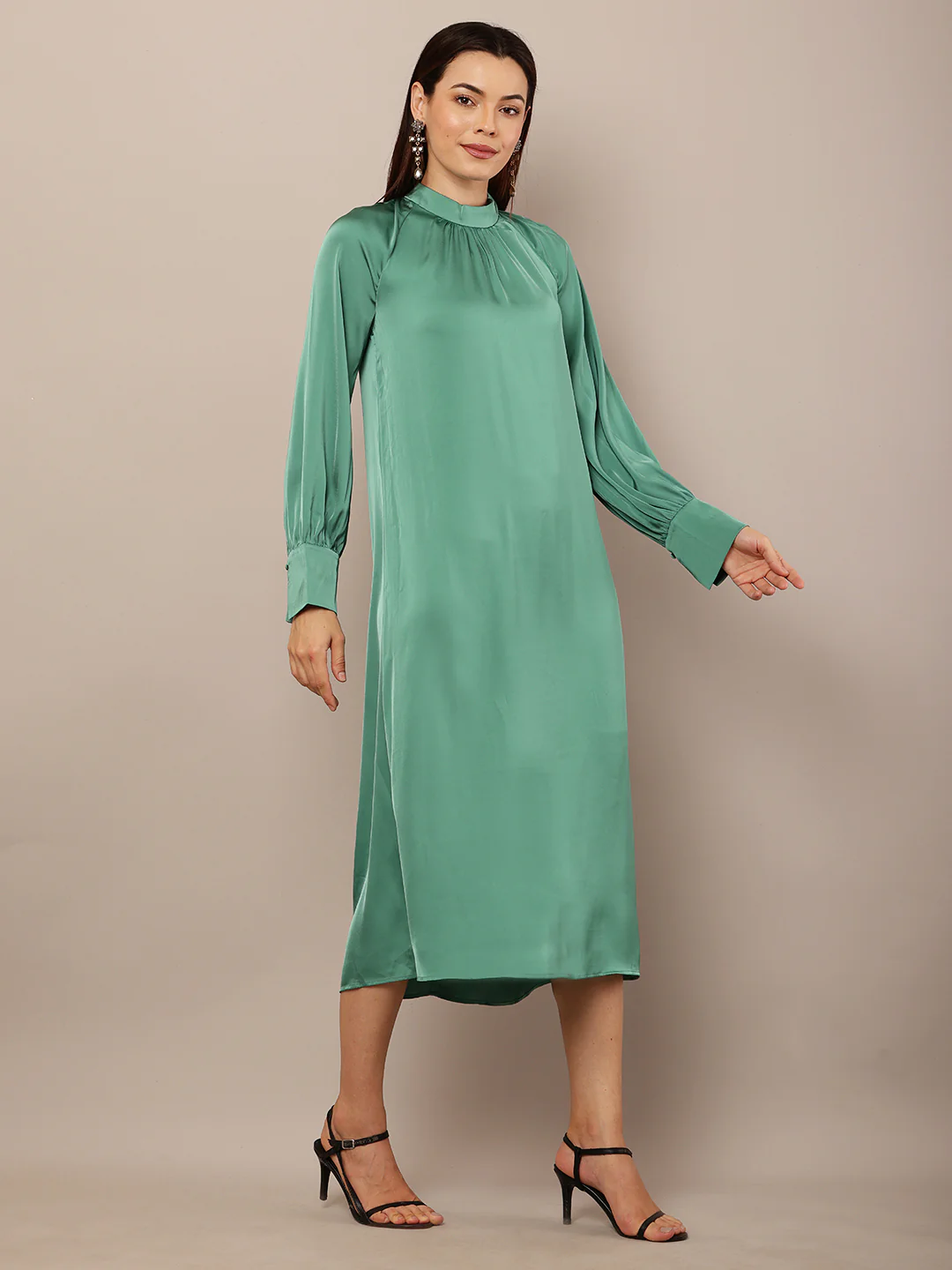 Women Dark Turquoise Balloon Sleeve Dress - Image 2