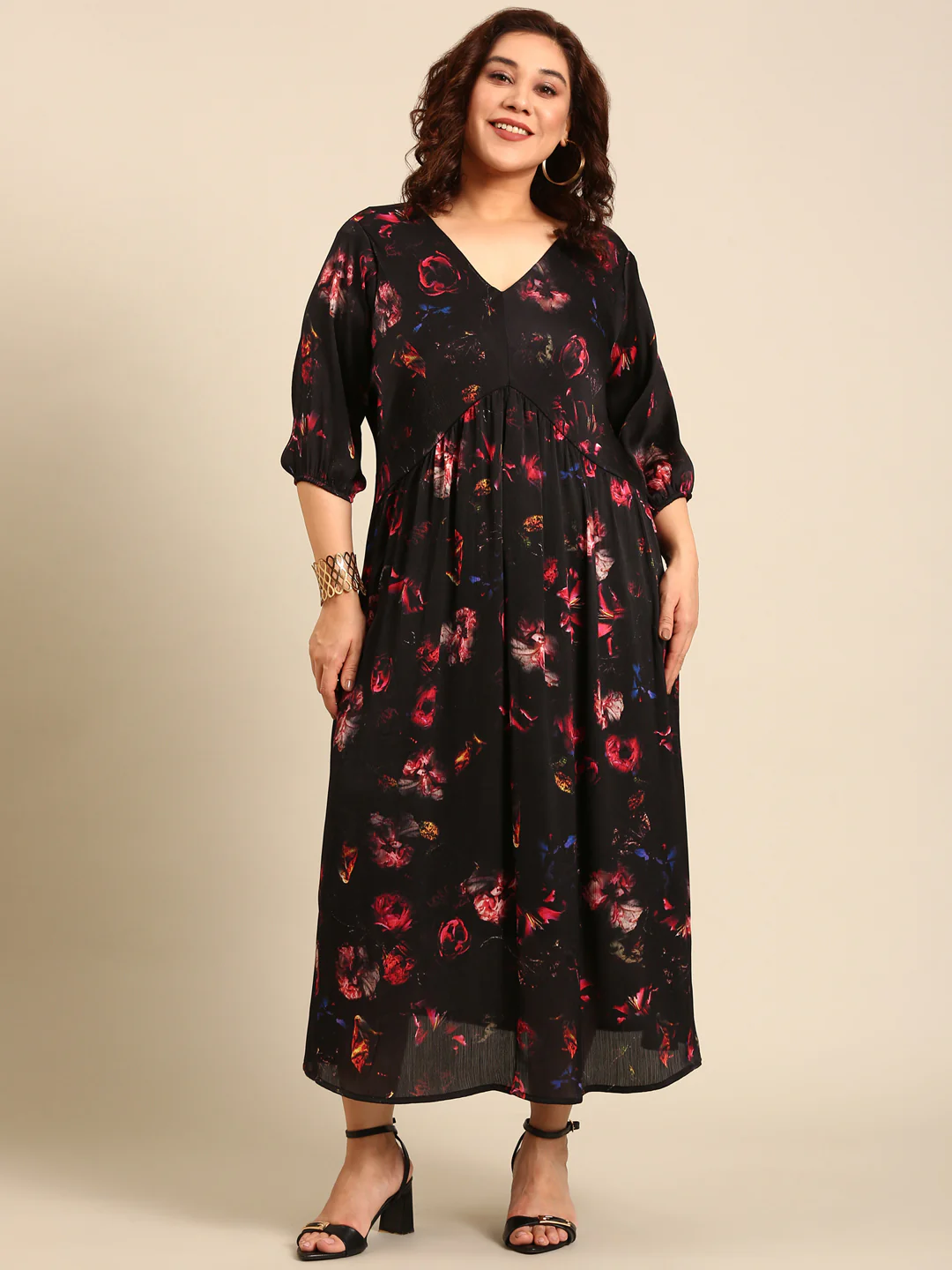 Women Floral Printed Satin Maxi Dress - Image 7