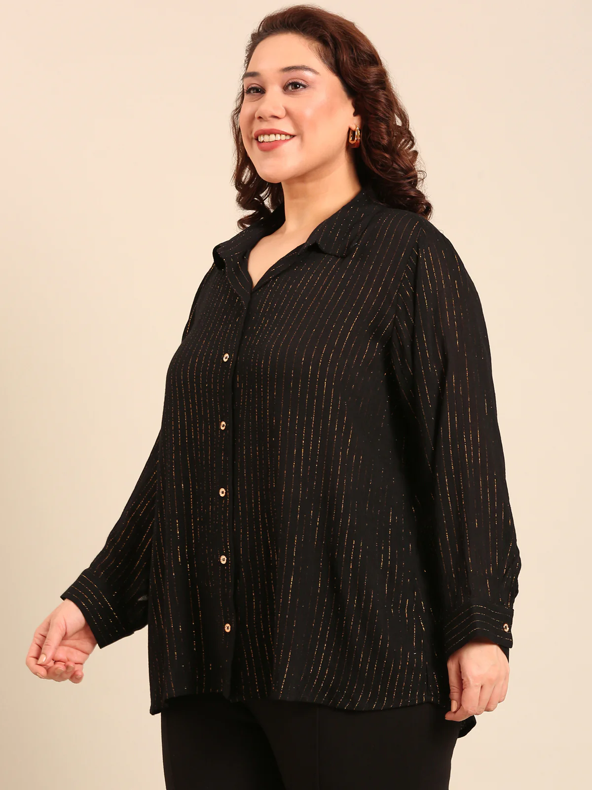 Women Gold Lurex Botton Down Shirt - Image 5