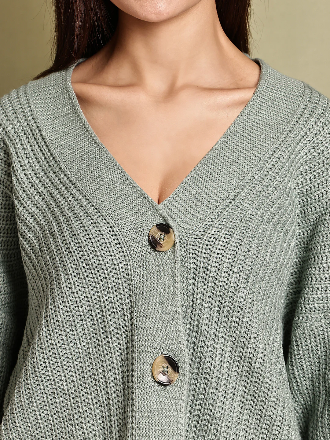 Women Green Acrylic Cardigan - Image 4