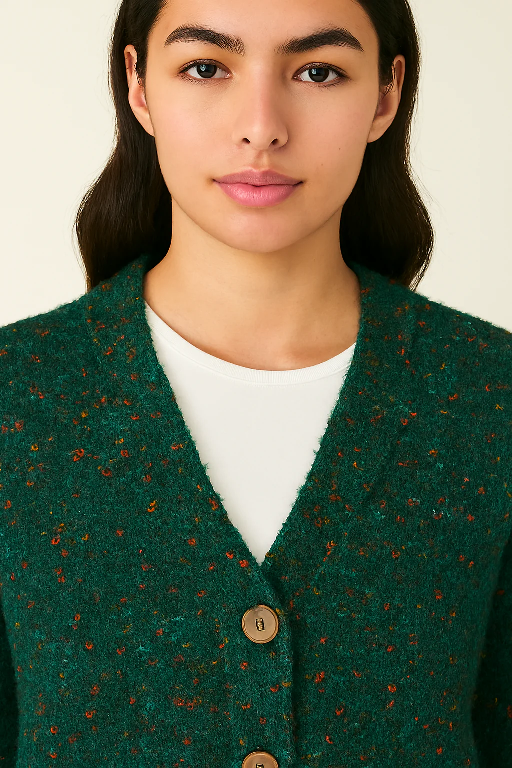 Women Green Acrylic V-Neck Knitted Cardigan - Image 4