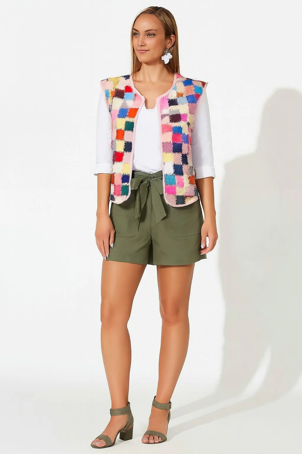 Women Green High-Waist Shorts With Belt - Image 2