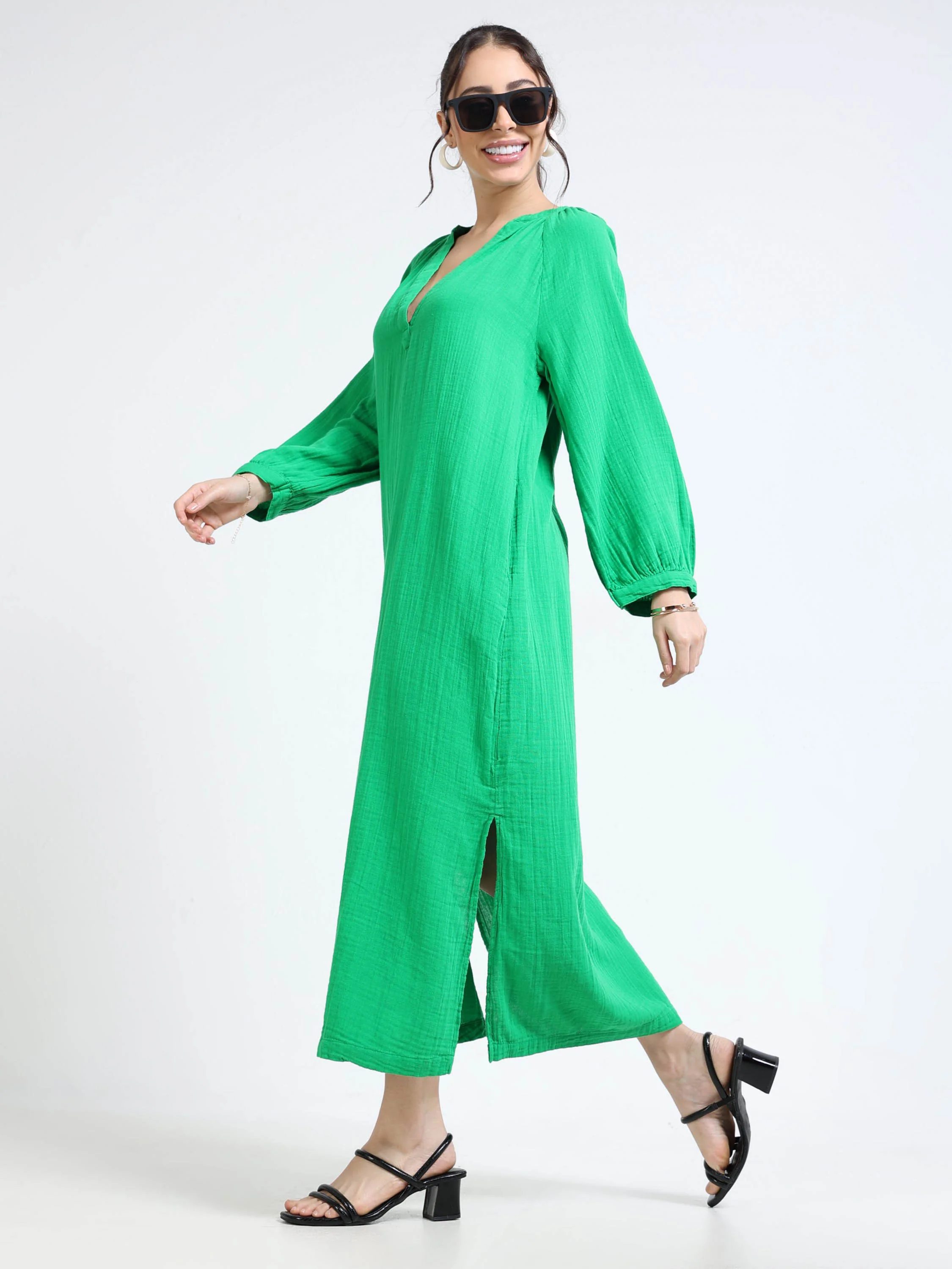 Women Green Oversized Gauze Dress