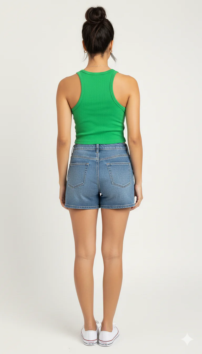 Women Green Polyester Stretchable Crop Top - Image 2