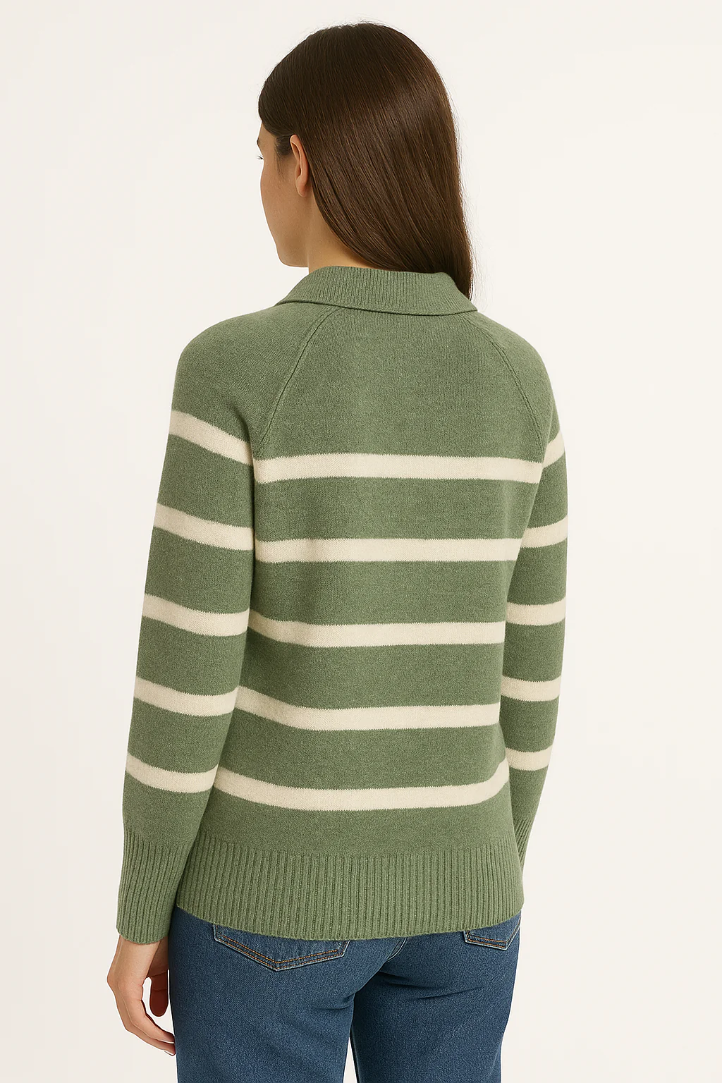 Women Green Polyester V-Neck Baggy Sweater - Image 4