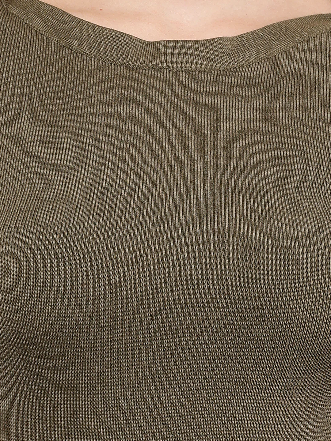 Women Green Round Neck Full Sleeve Sweater - Image 5