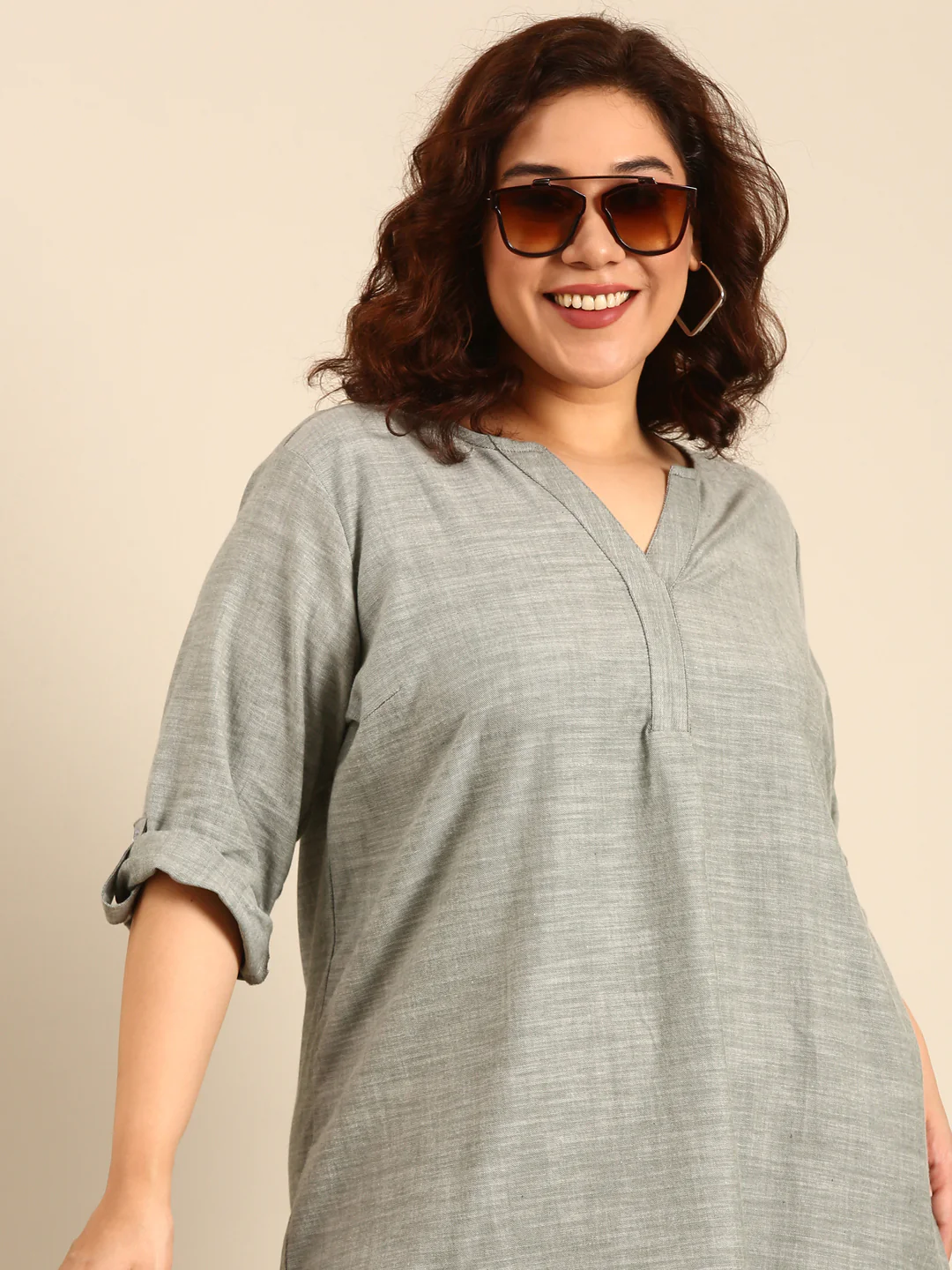 Women Green Slub Cotton Top - Image 2
