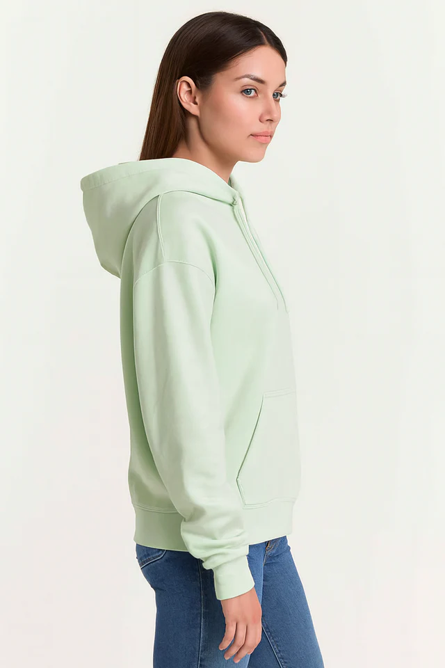 Women Green Solid Cotton Pullover Hoodie - Image 4