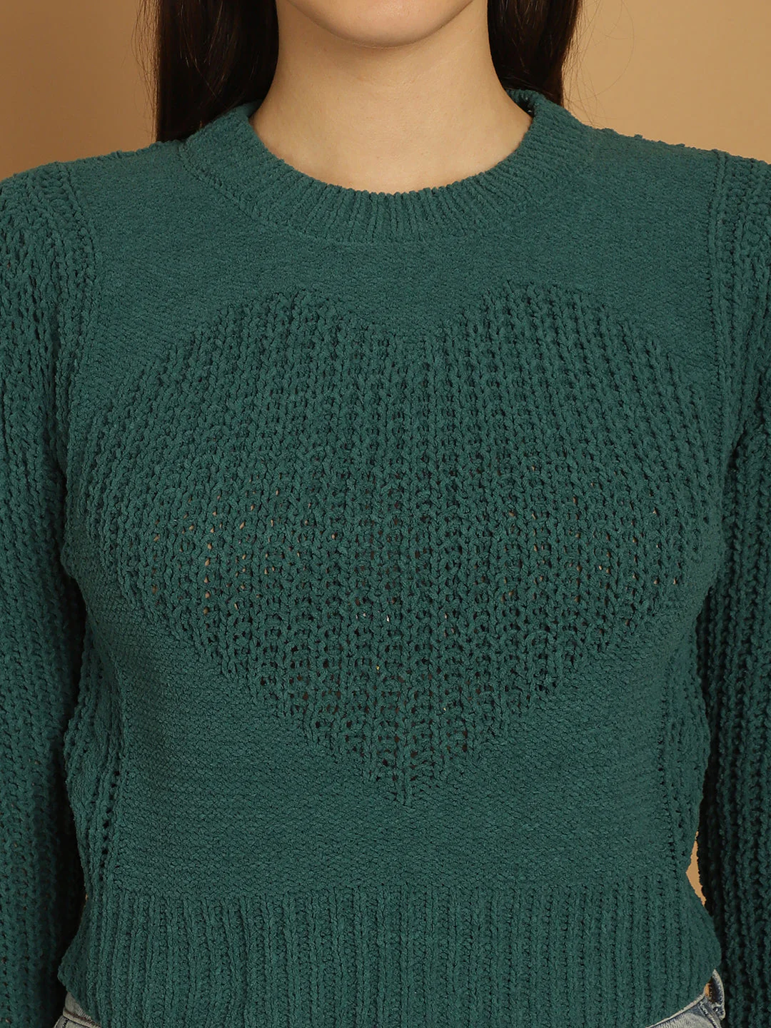 Women Green Viscose Crop Sweater - Image 7