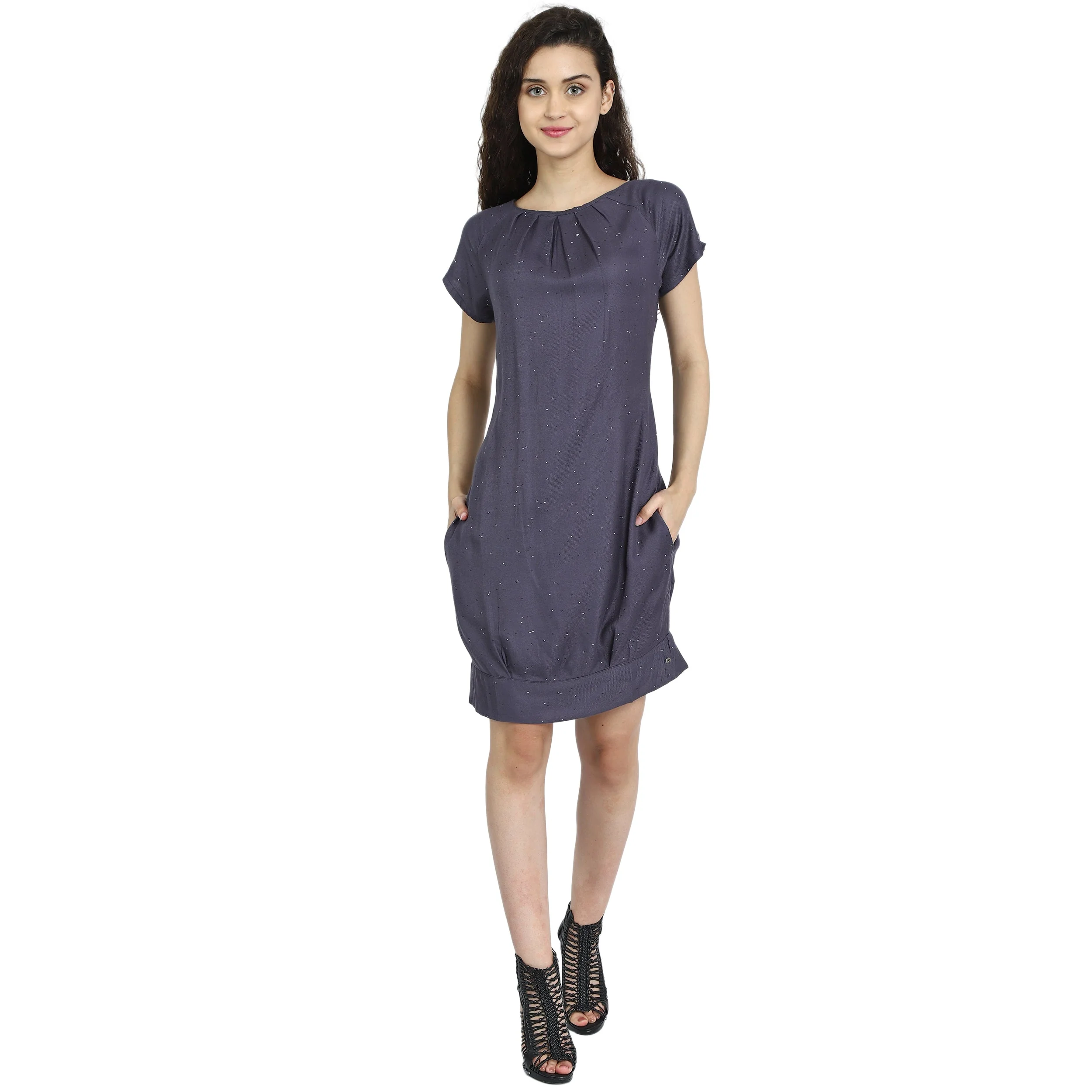 Women Grey A Line Mini Dress - Image 3