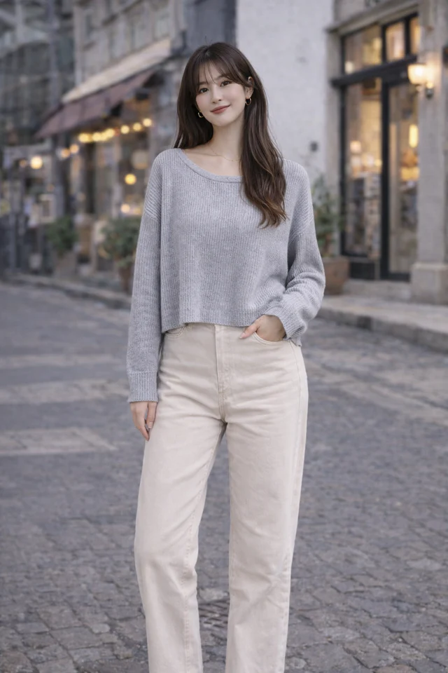 Women Grey Knitted Acrylic Sweater - Image 4