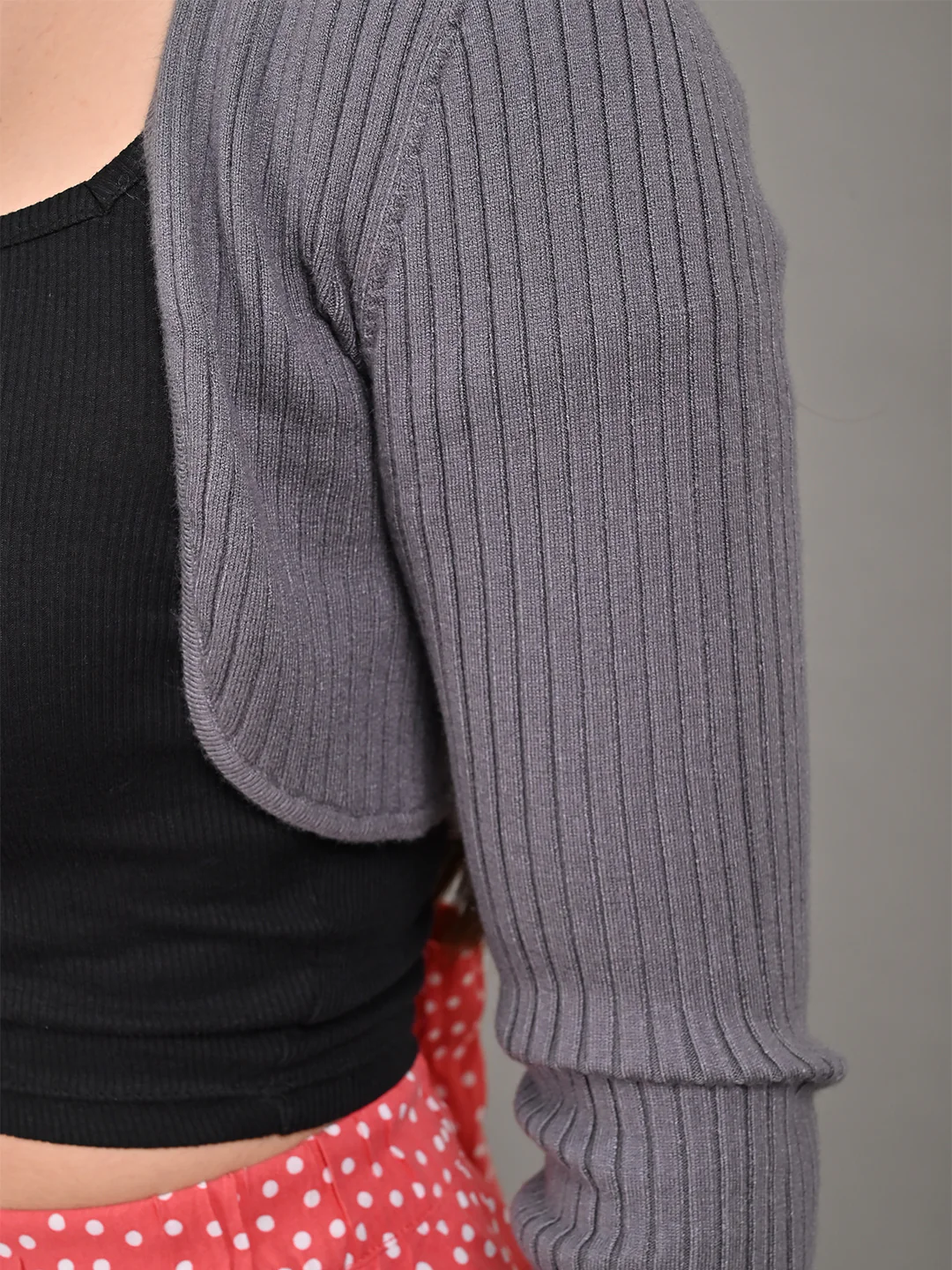 Women Grey Ribbed Shrug - Image 5