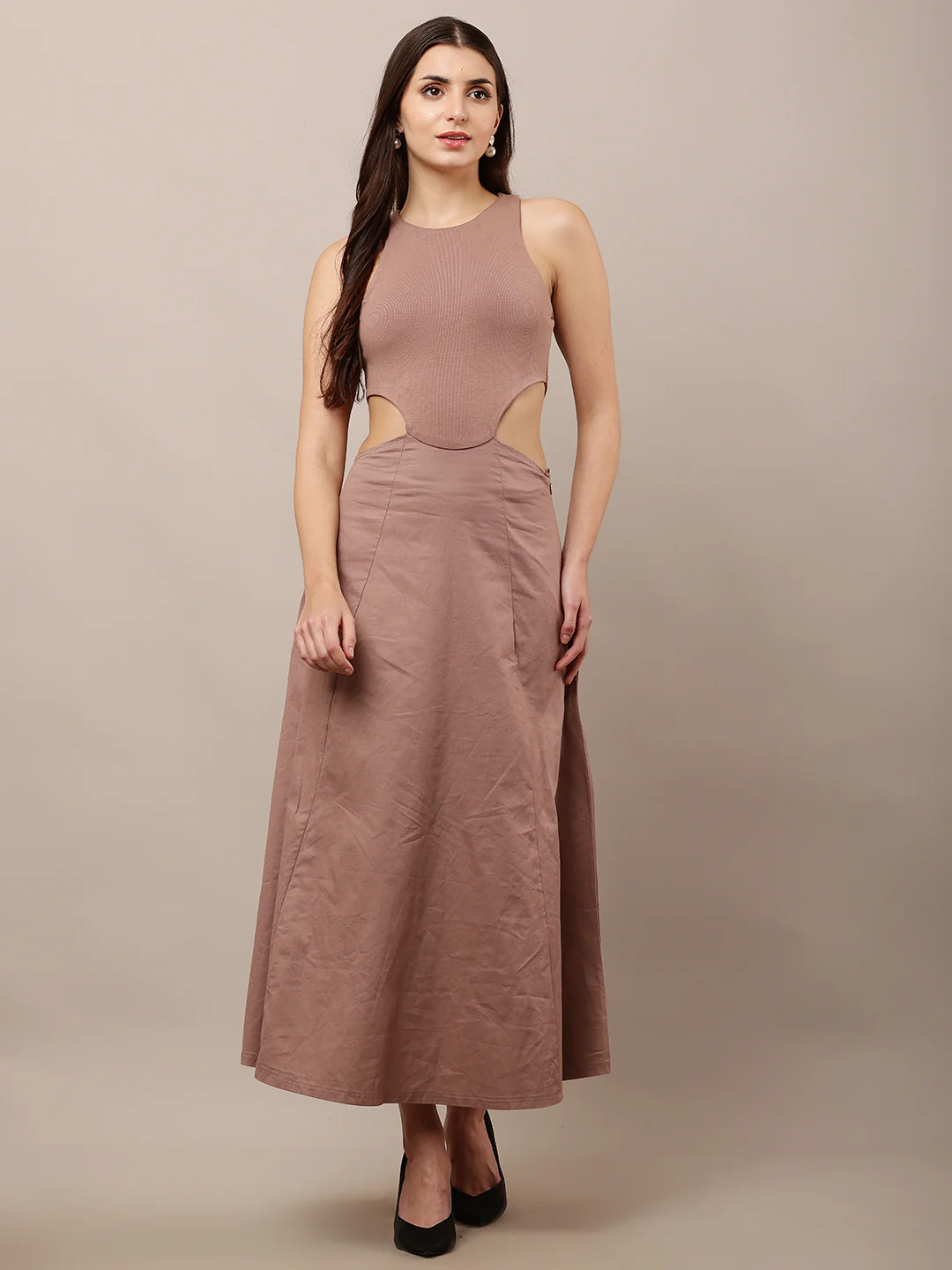 Women Light Taupe Cotton Office Dress