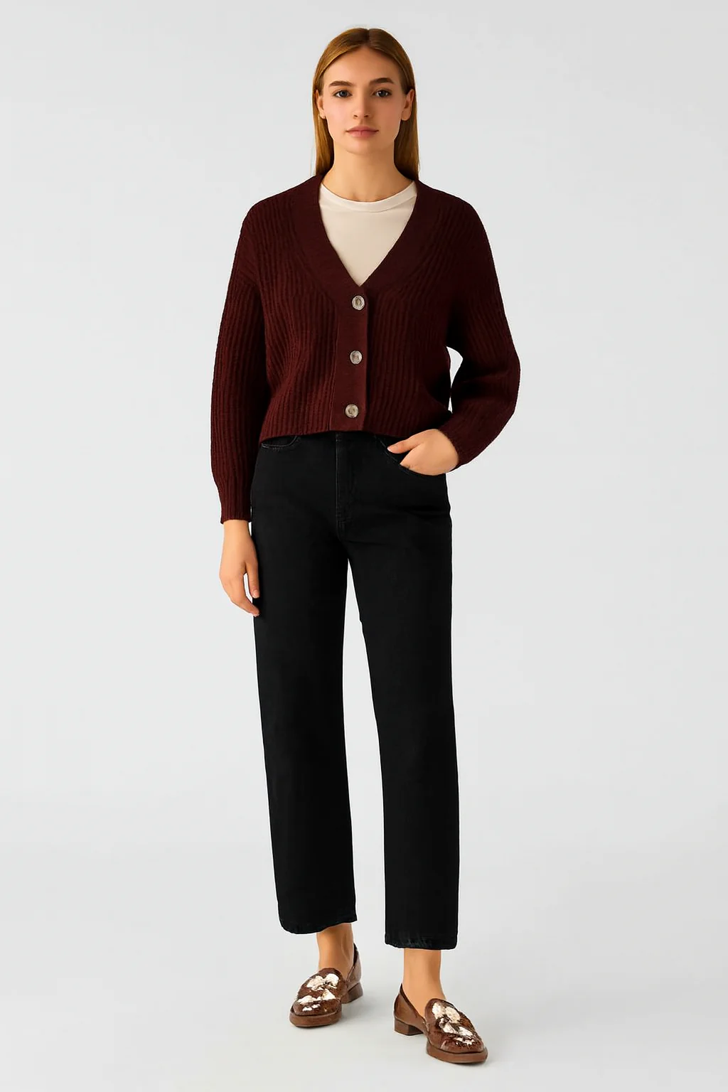 Women Maroon Acrylic Button-Down Cardigan - Image 5