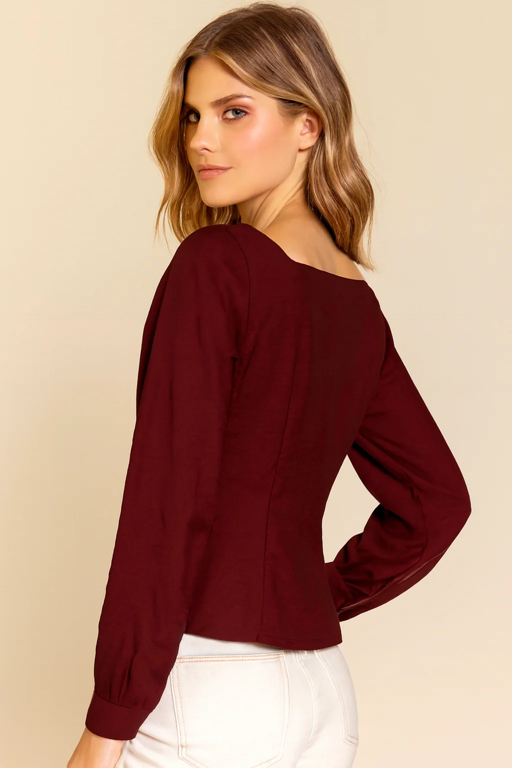 Women Maroon Button Front Top - Image 2