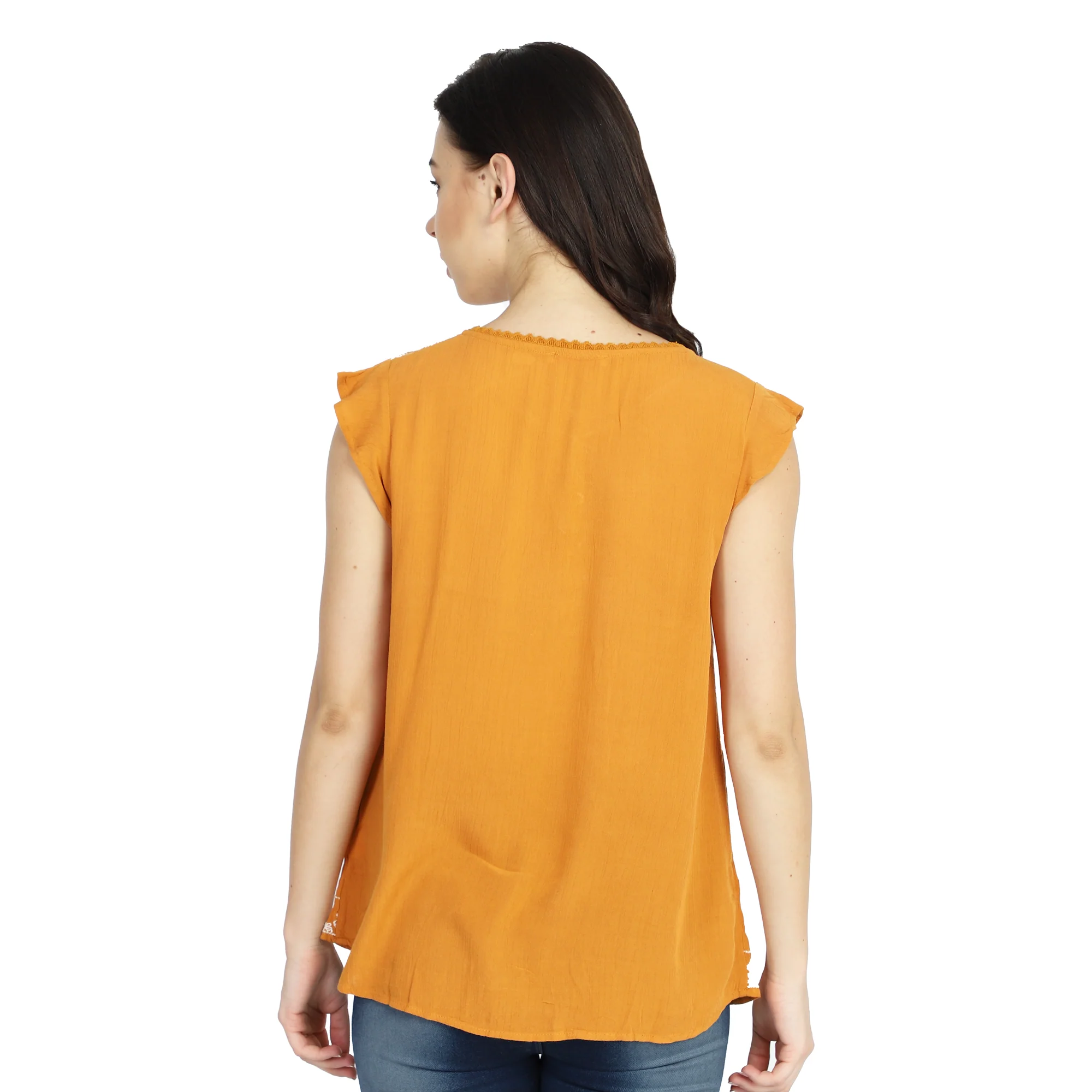 Women Mustard Embroidered Top - Image 4