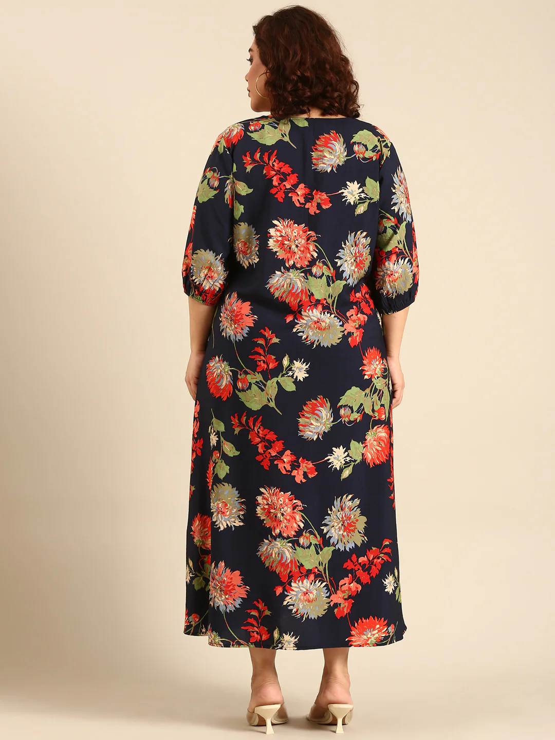 Women Navy Floral Printed Maxi Dress - Image 2