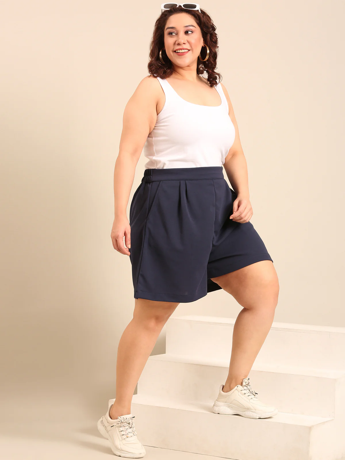 Women Navy  Scuba Crepe Shorts - Image 6