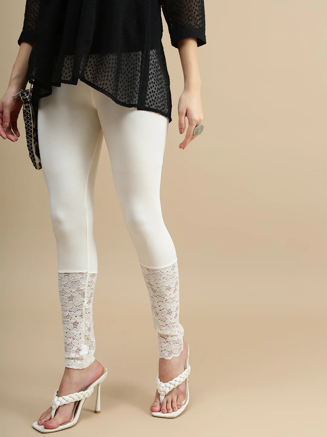 Women Off White Casual Leggings