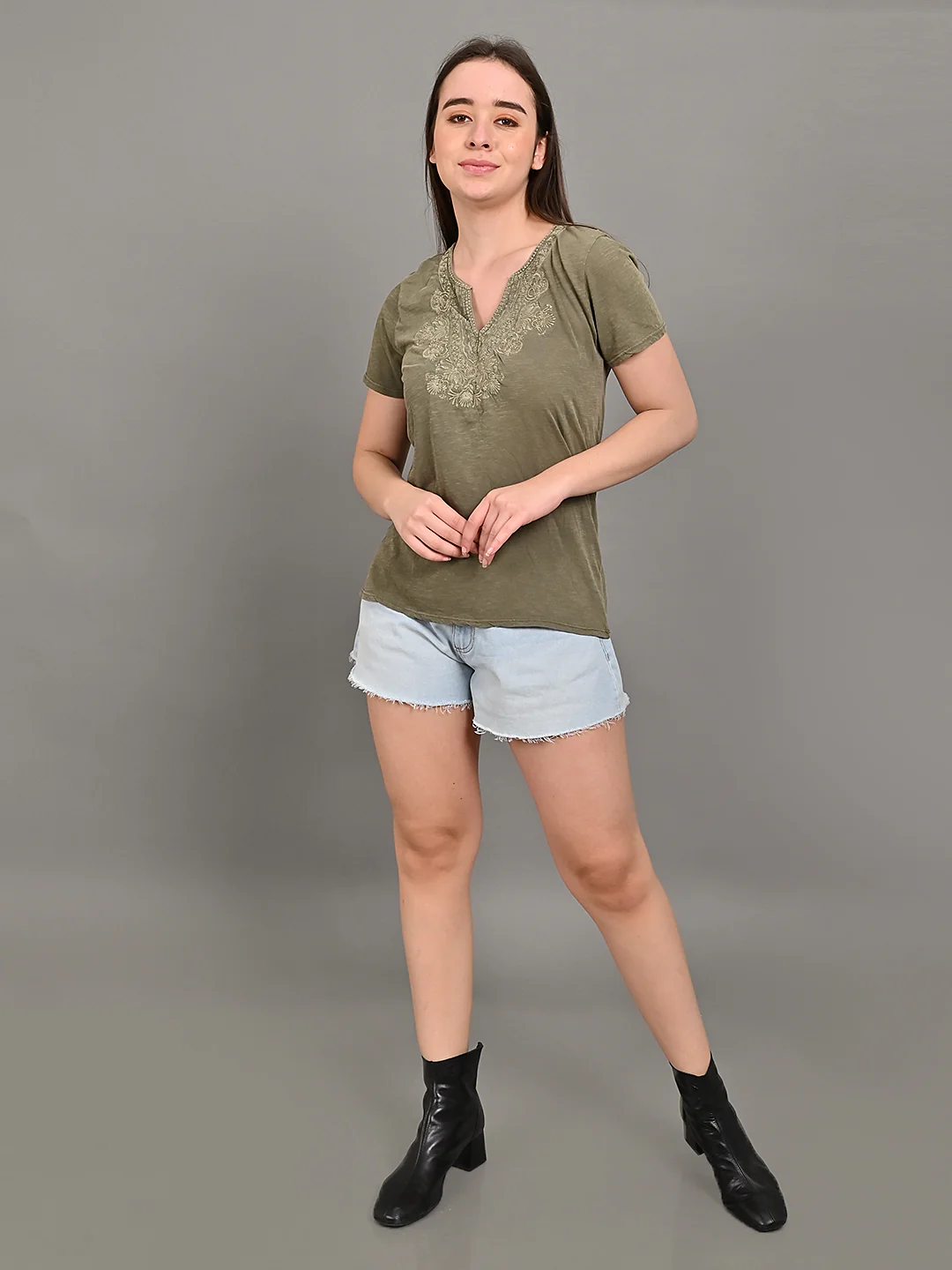 Women Olive Oil Dyed Top - Image 2
