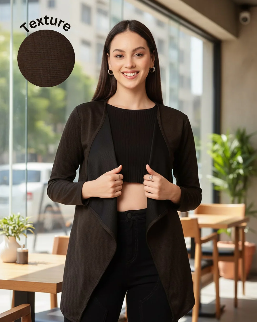 Women Olive Ruffle Waffle Shrug