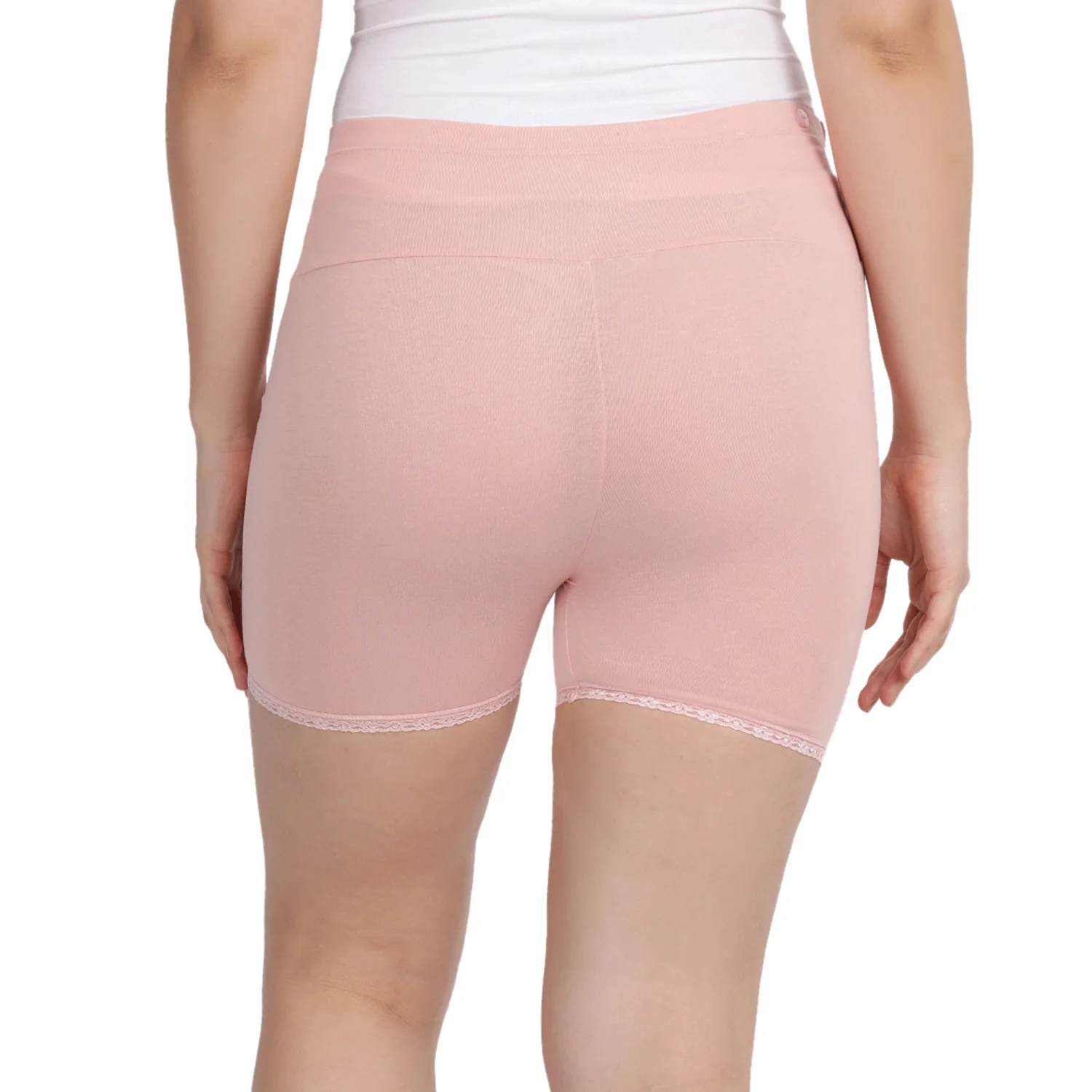 Women Peach Maternity Lace Shorts - Image 3