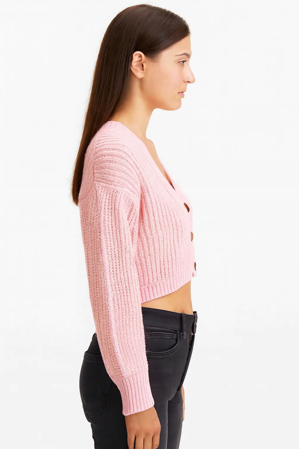 Women Pink Acrylic Button-Down Cardigan - Image 4
