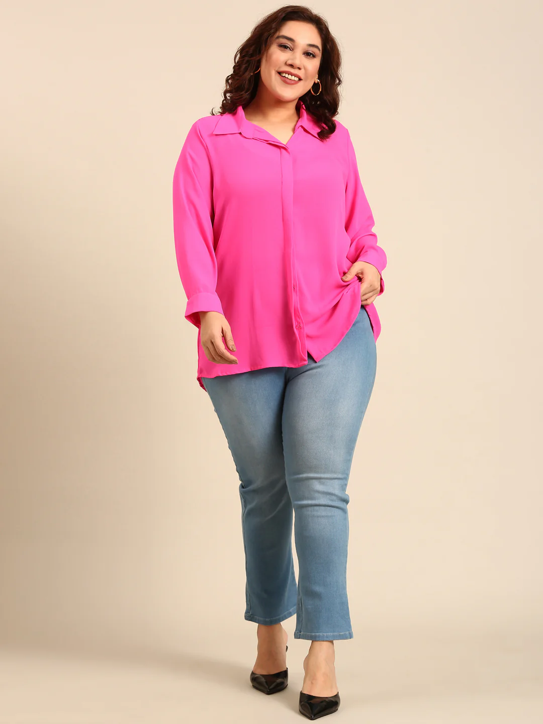 Women Pink Button Down Shirt - Image 7