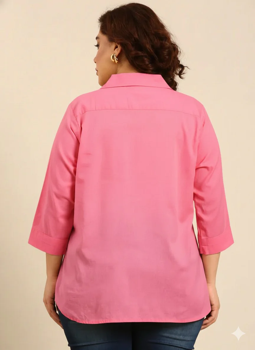 Women Pink Collar Neck Top - Image 2
