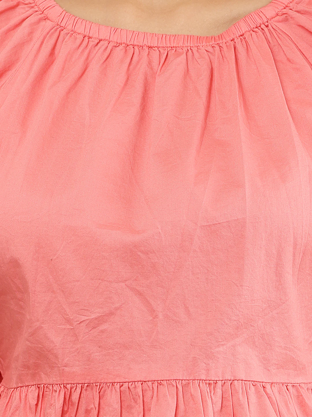 Women Pink Cotton Peplum Puff Sleeve Top - Image 5