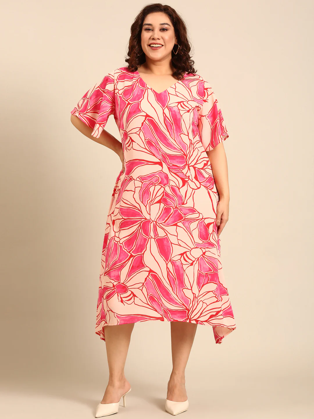Women Pink Floral A-Line Dress - Image 8