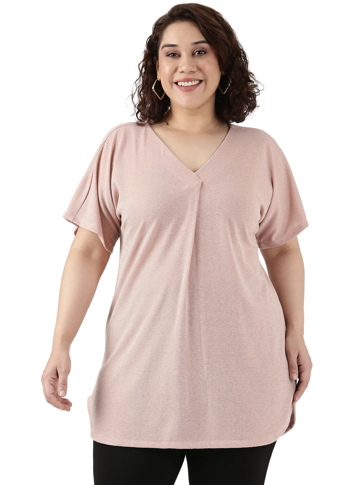 Women Pink Shimmer Knitted Tunic - Image 6
