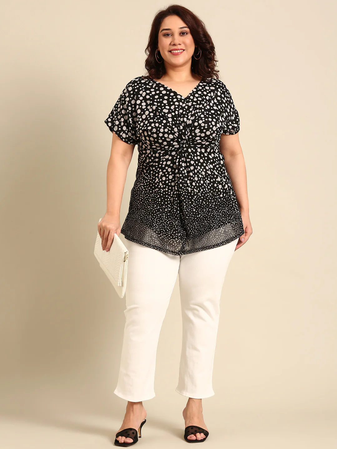 Women Plus Polka Dot Knot Top - Image 6